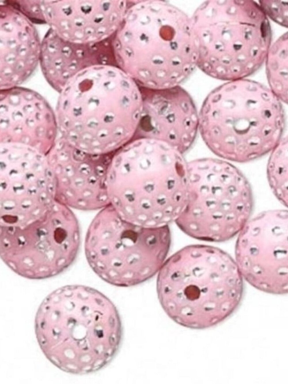 20 Retro Awareness Pink Polka Dot 10mm Round Beads